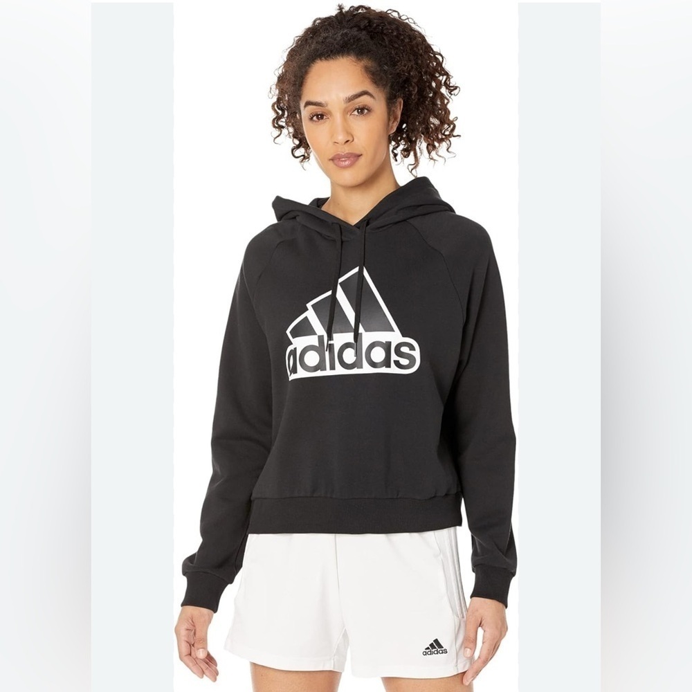Adidas Essentials Cropped Logo‎ Hoodie Women’s XL Black Sweatshirt Workout Gym